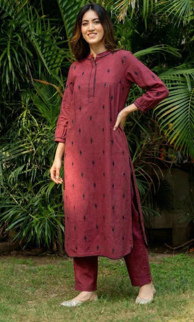 Maroon Pikes Spades Cotton Kurta Set
