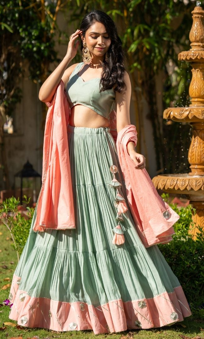 Gul Pista Lehenga Set