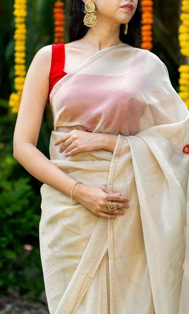 Shell White Tissue Saree