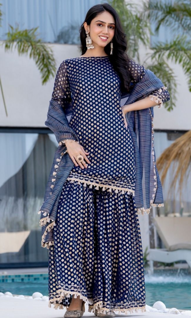 Lara Blue Brasso Sharara Set