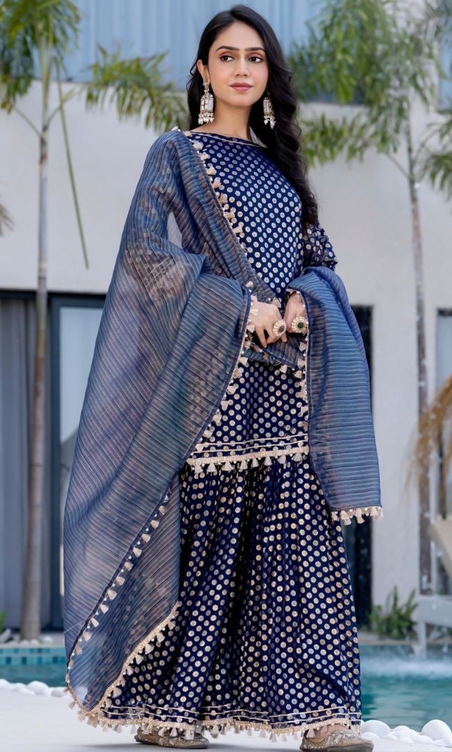 Lara Blue Brasso Sharara Set