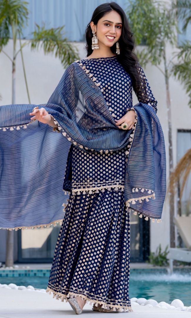 Lara Blue Brasso Sharara Set