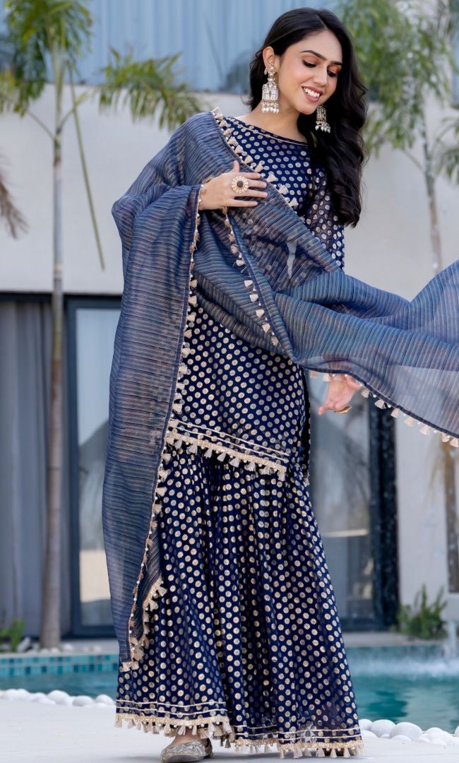 Lara Blue Brasso Sharara Set