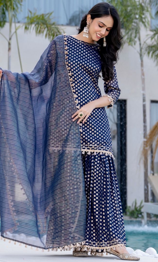 Lara Blue Brasso Sharara Set