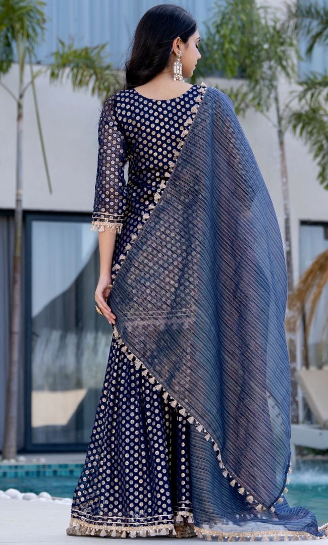Lara Blue Brasso Sharara Set