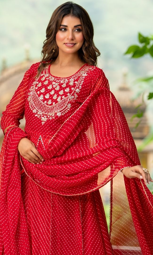 Sargam Red Bandhani Lehenga Set