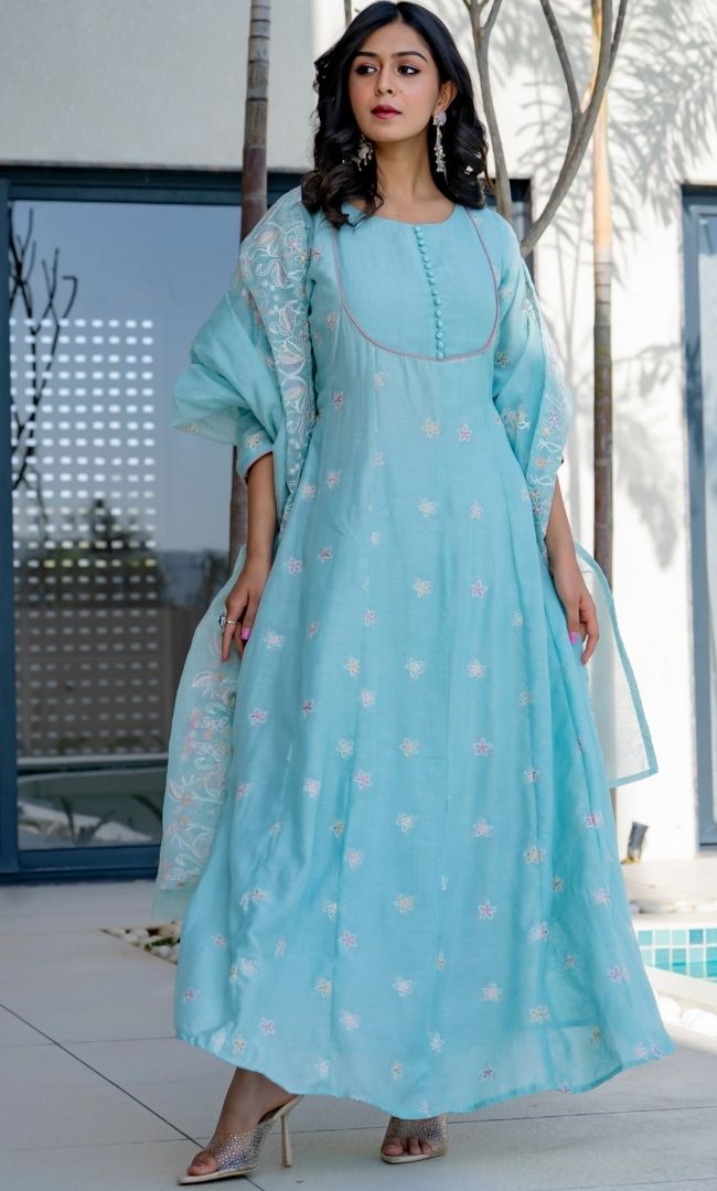 Mahira Blue Anarkali Set