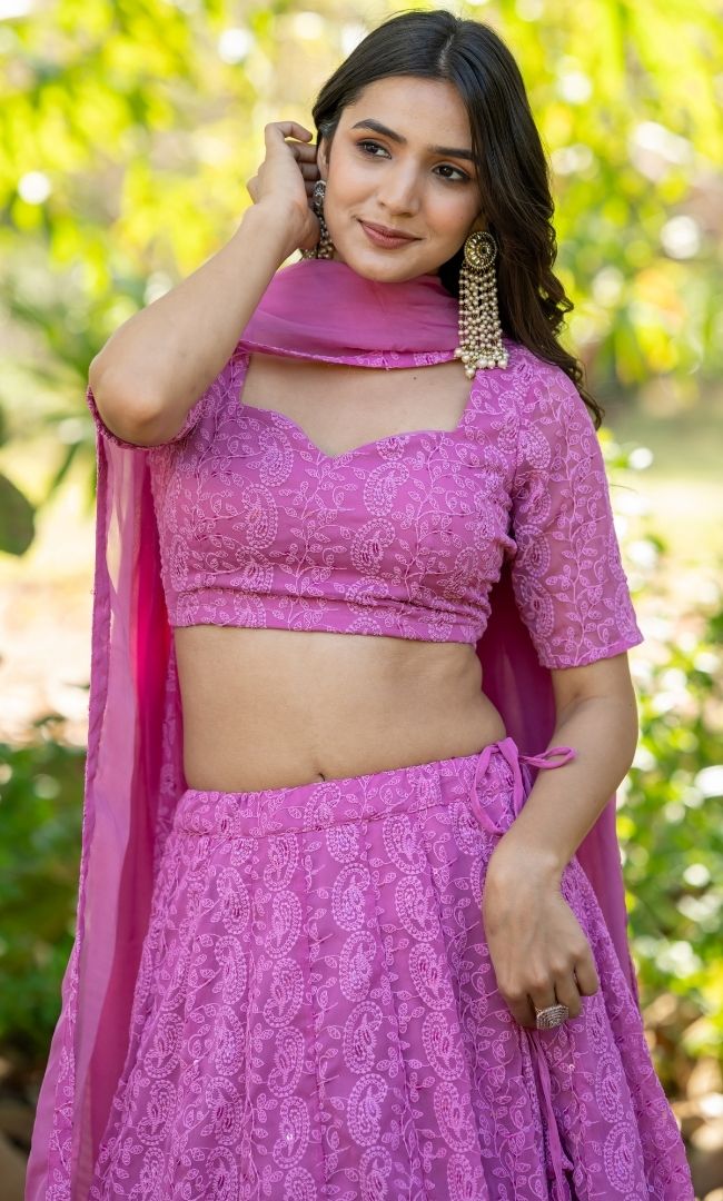 Ayra Pink Chikankari Lehenga Set