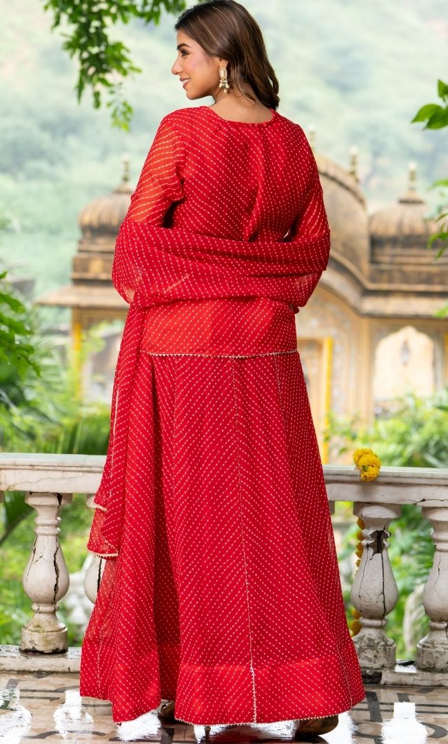 Sargam Red Bandhani Lehenga Set