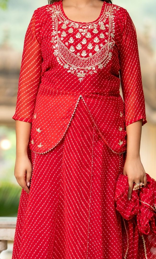 Sargam Red Bandhani Lehenga Set