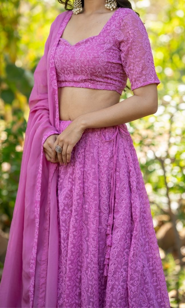 Ayra Pink Chikankari Lehenga Set