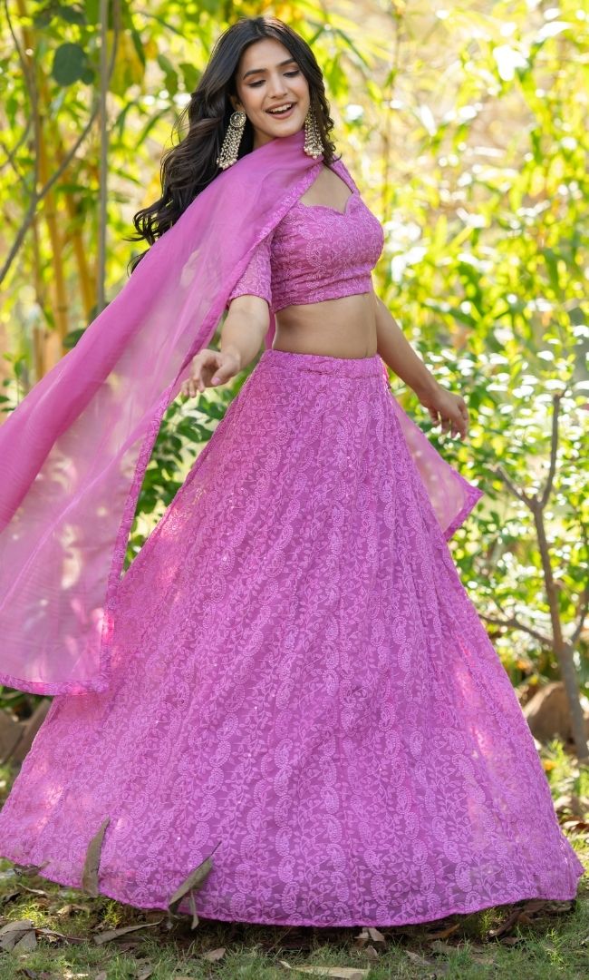 Ayra Pink Chikankari Lehenga Set