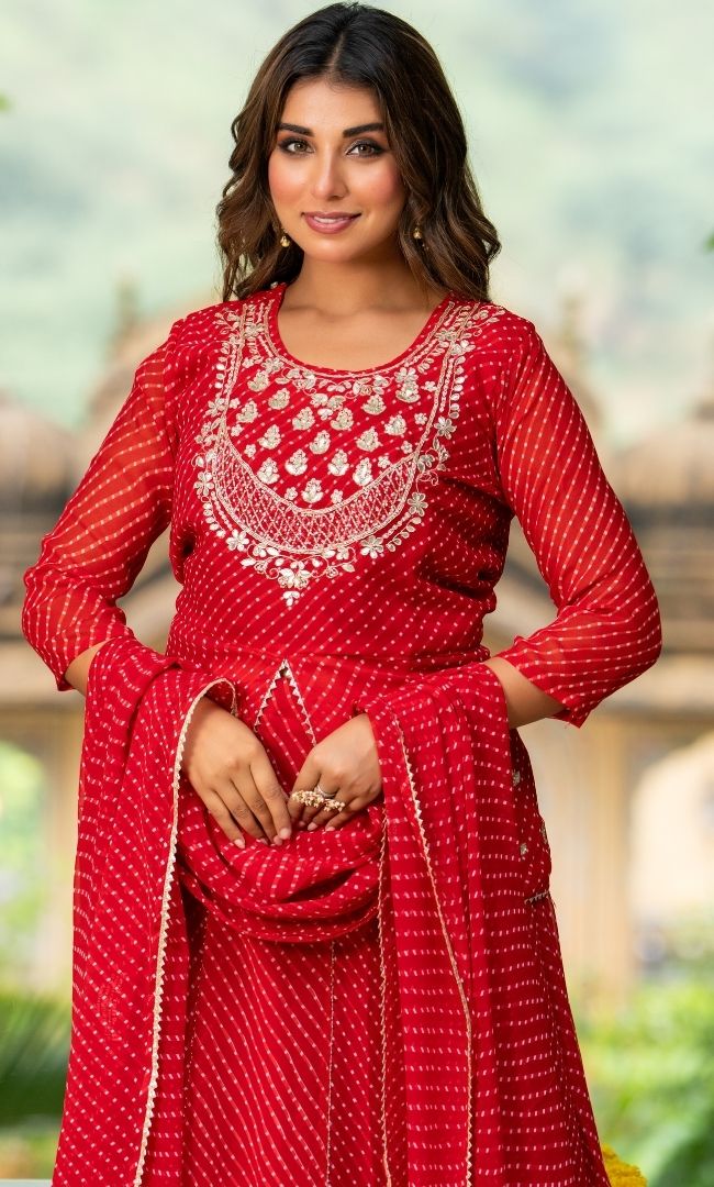 Sargam Red Bandhani Lehenga Set
