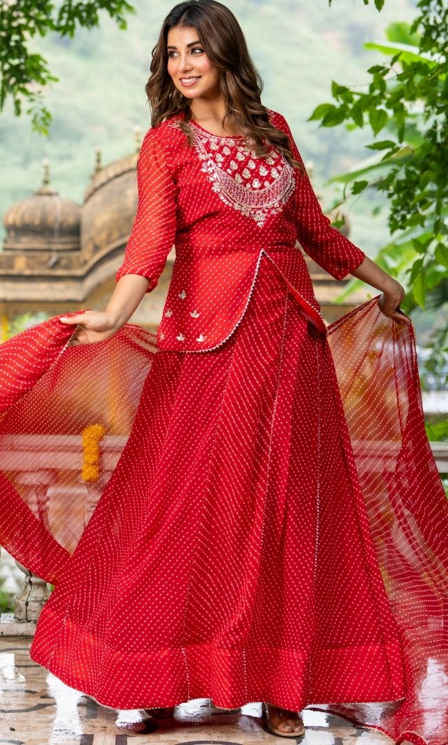 Sargam Red Bandhani Lehenga Set