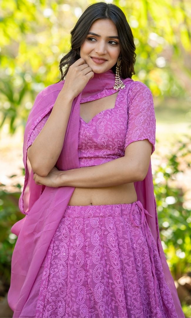Ayra Pink Chikankari Lehenga Set