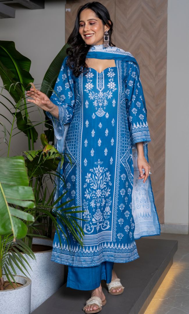 Indigo Printed Suit Set