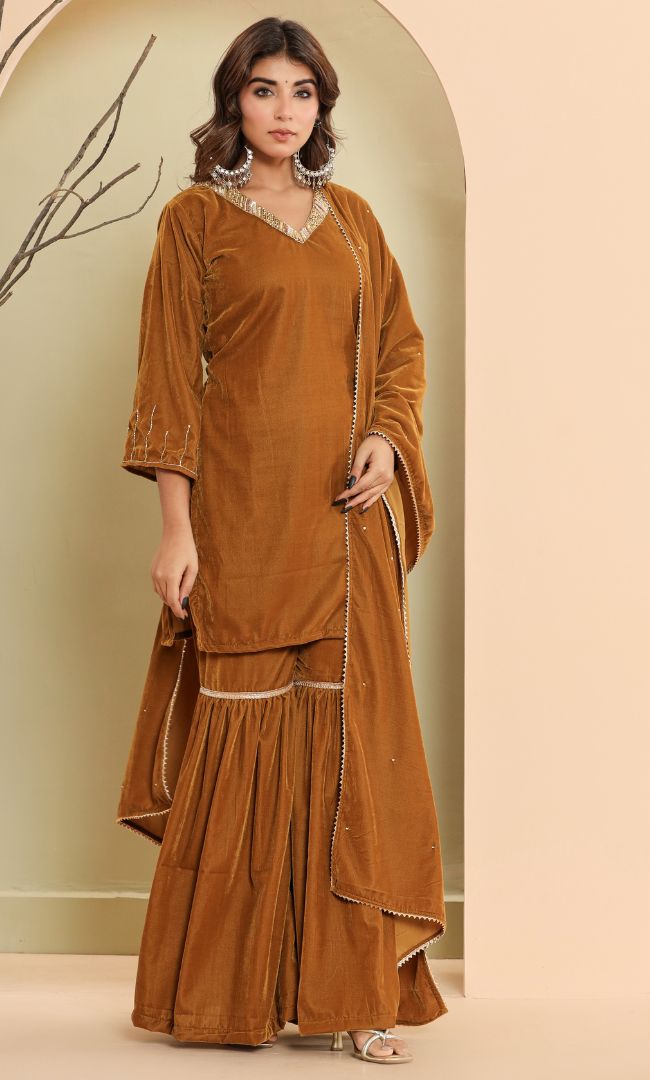 Golden Bloom Sharara Set