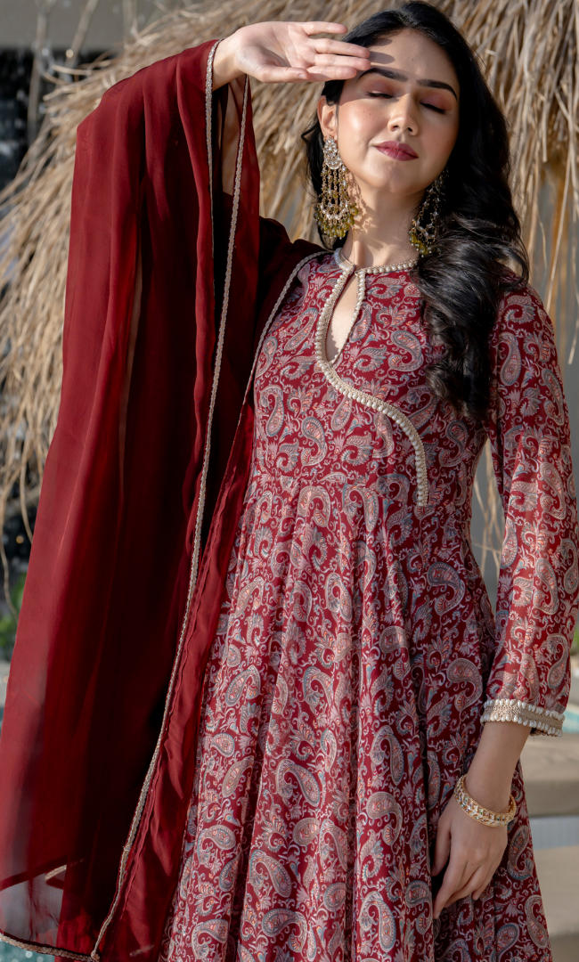 Roop Maroon Georgette Anarkali