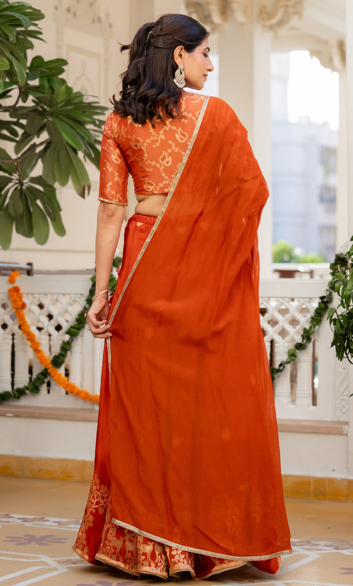Rania Orange Brocade Lehenga Set
