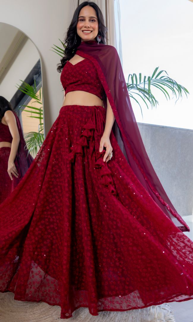 Twilight Maroon Chikankari Lehenga