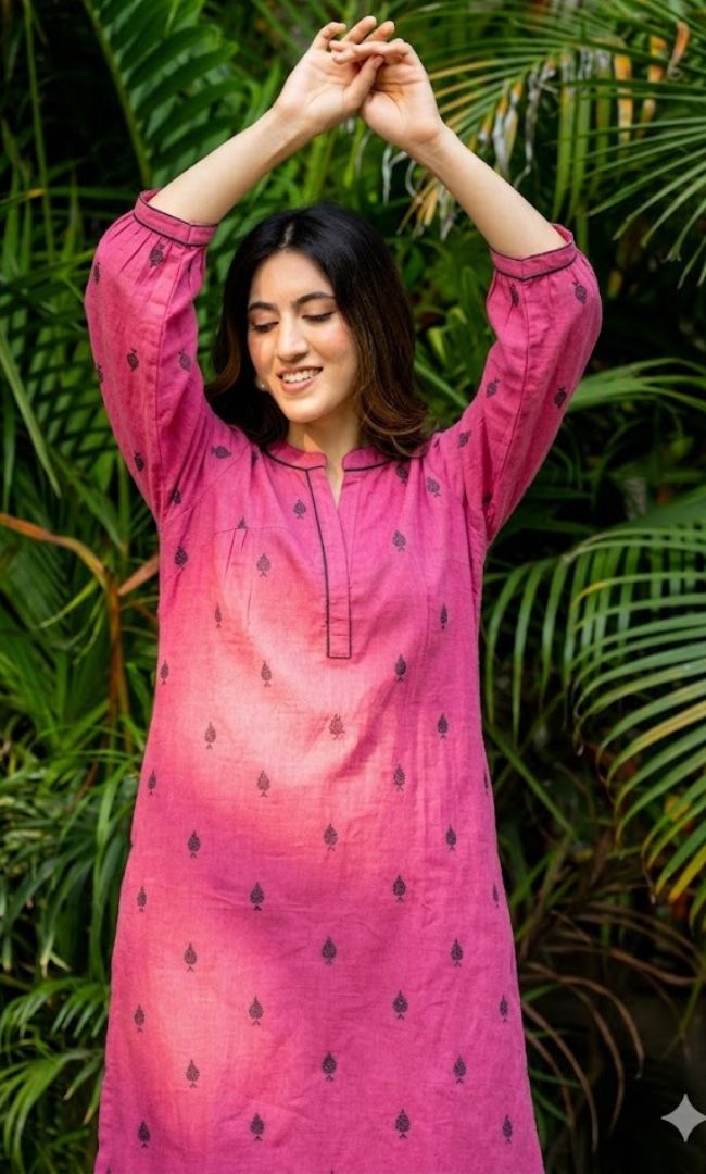Pink Pikes Spades Cotton Kurta Set