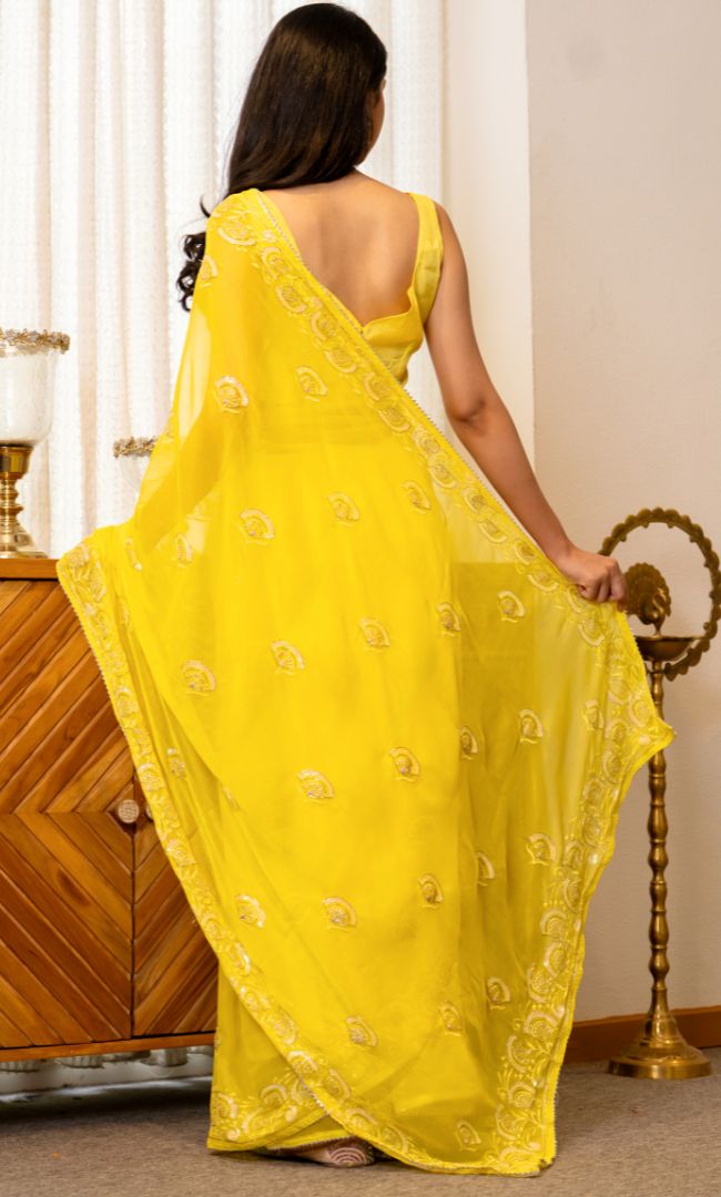 Golden Marigold Shimmer Saree