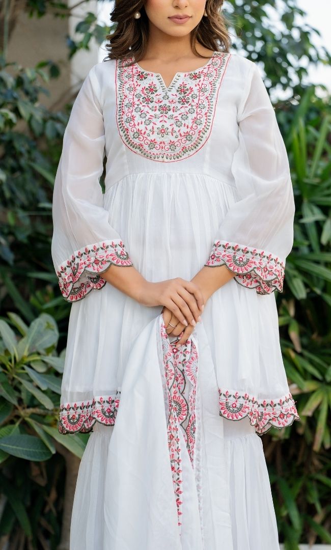Swan White Organza Sharara Set
