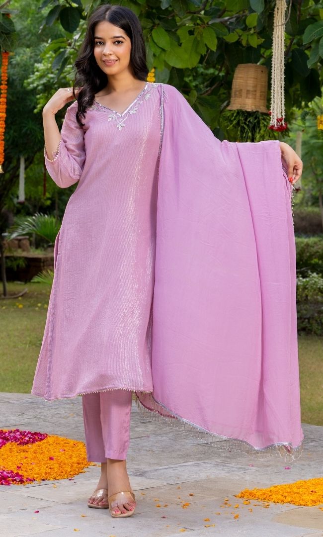 Dusty Pink Lurex Kurta Set