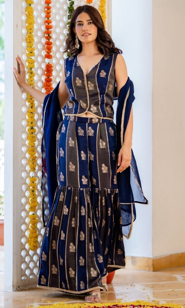Blue Hour Brocade Sharara Set