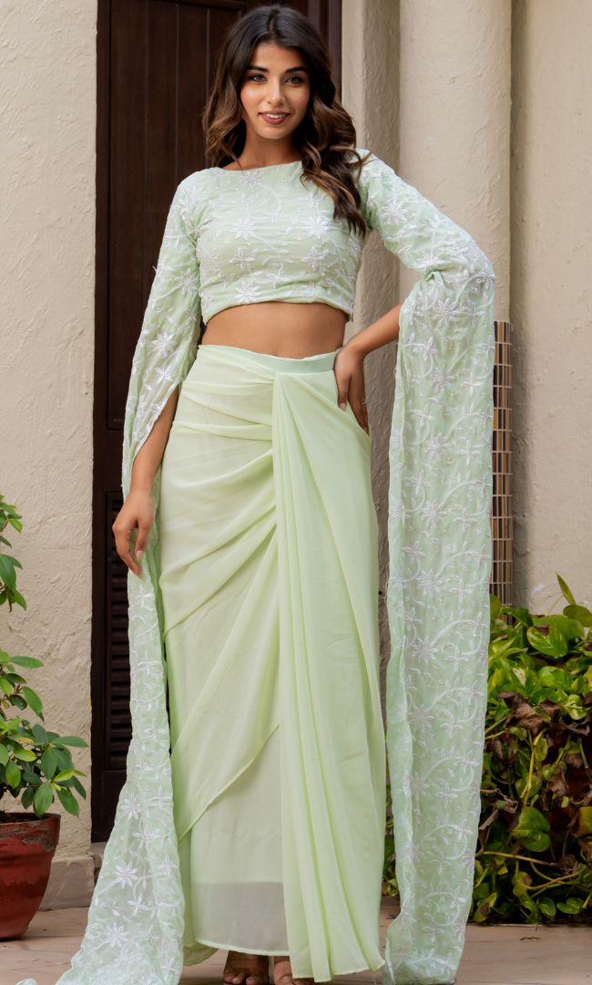 Divine Pastel Green Ethnic Skirt Set