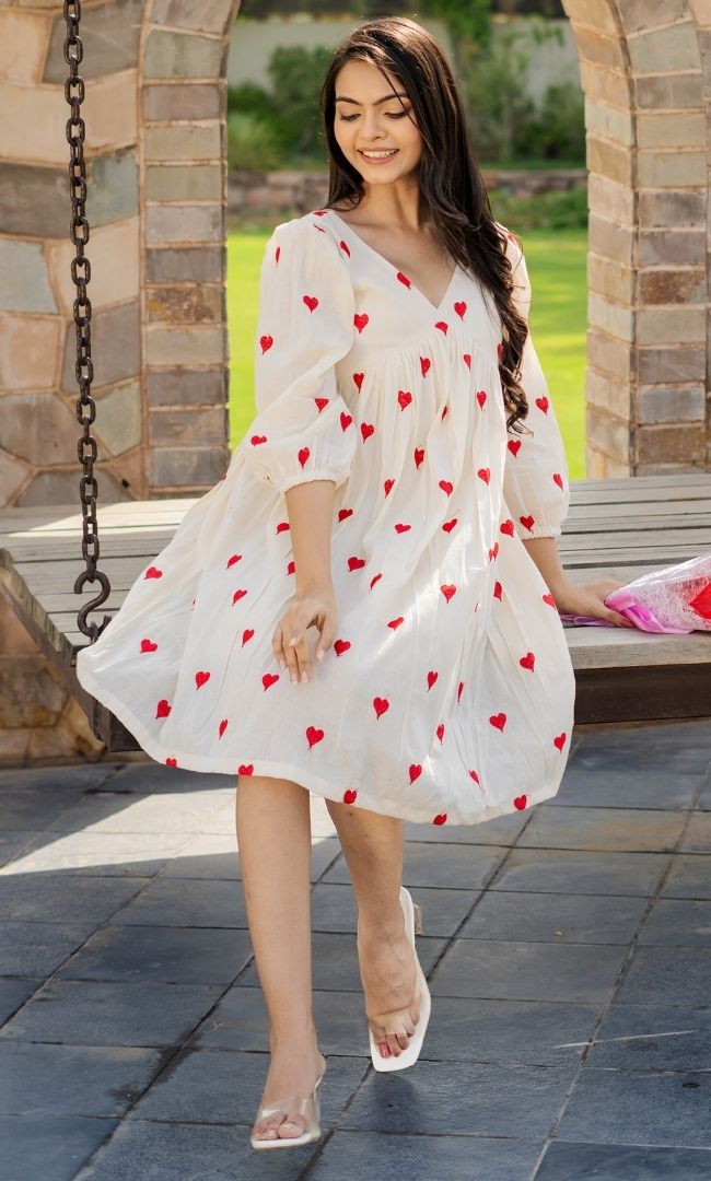white dress with red hearts Red Heart Dress XL