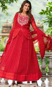 Sargam Red Bandhani Lehenga Set
