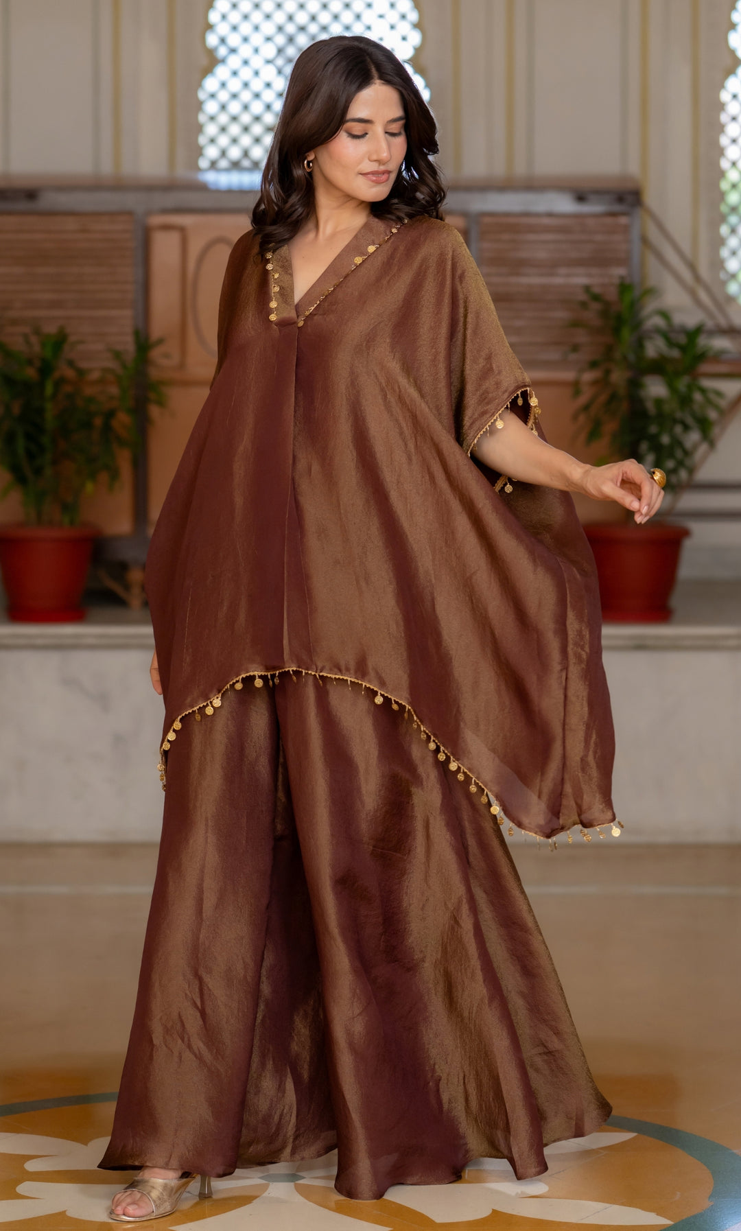 Veil Mocha Tissue Kaftan Set