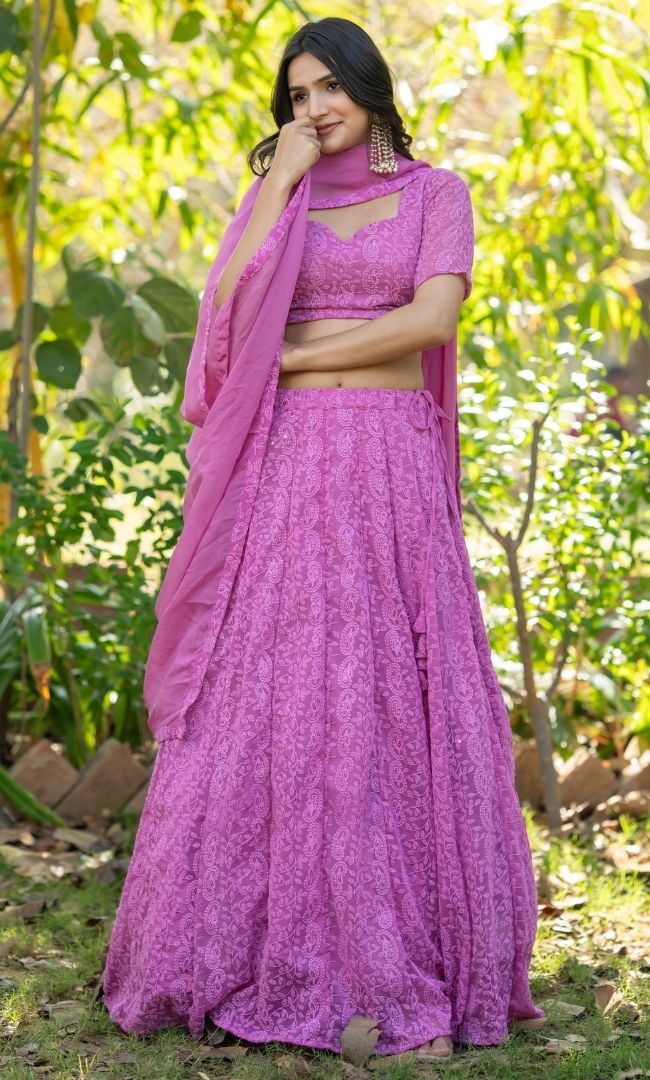 Ayra Pink Chikankari Lehenga Set