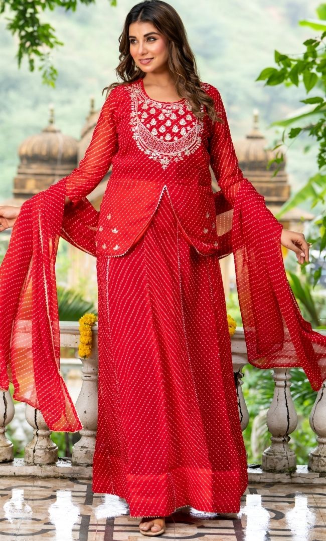 Sargam Red Bandhani Lehenga Set