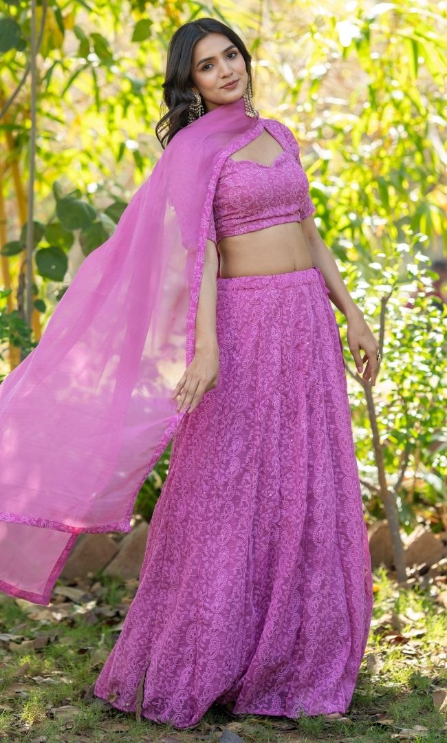 Ayra Pink Chikankari Lehenga Set