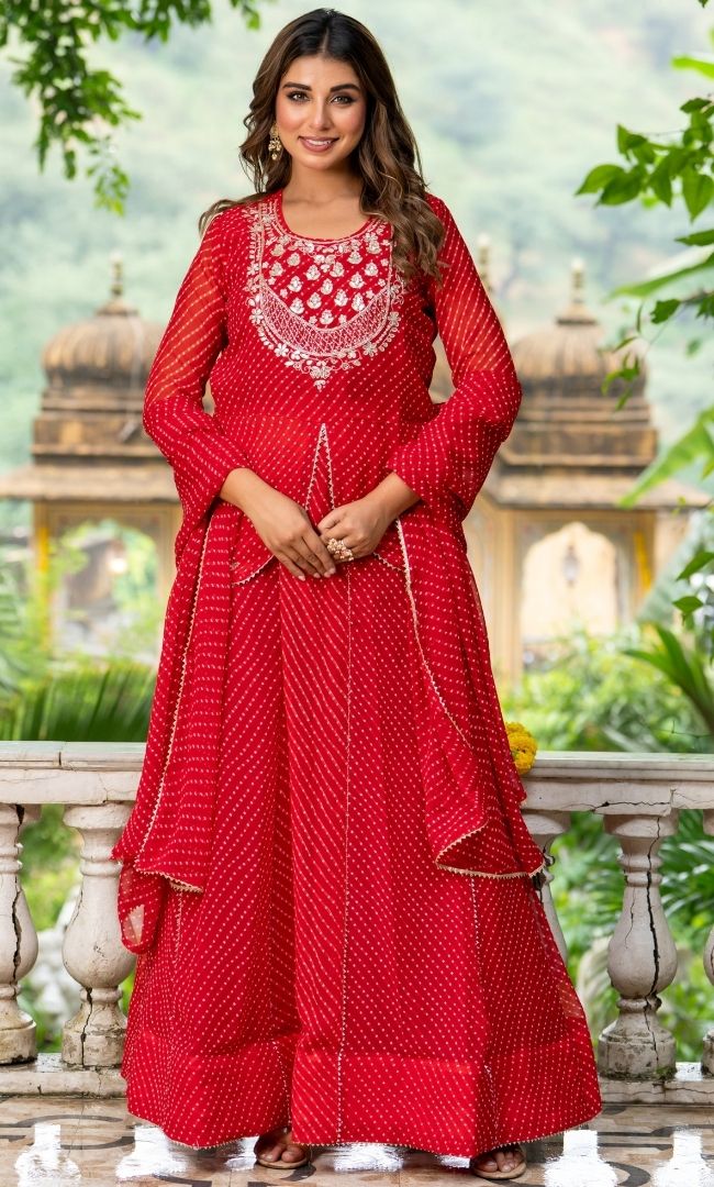 Sargam Red Bandhani Lehenga Set