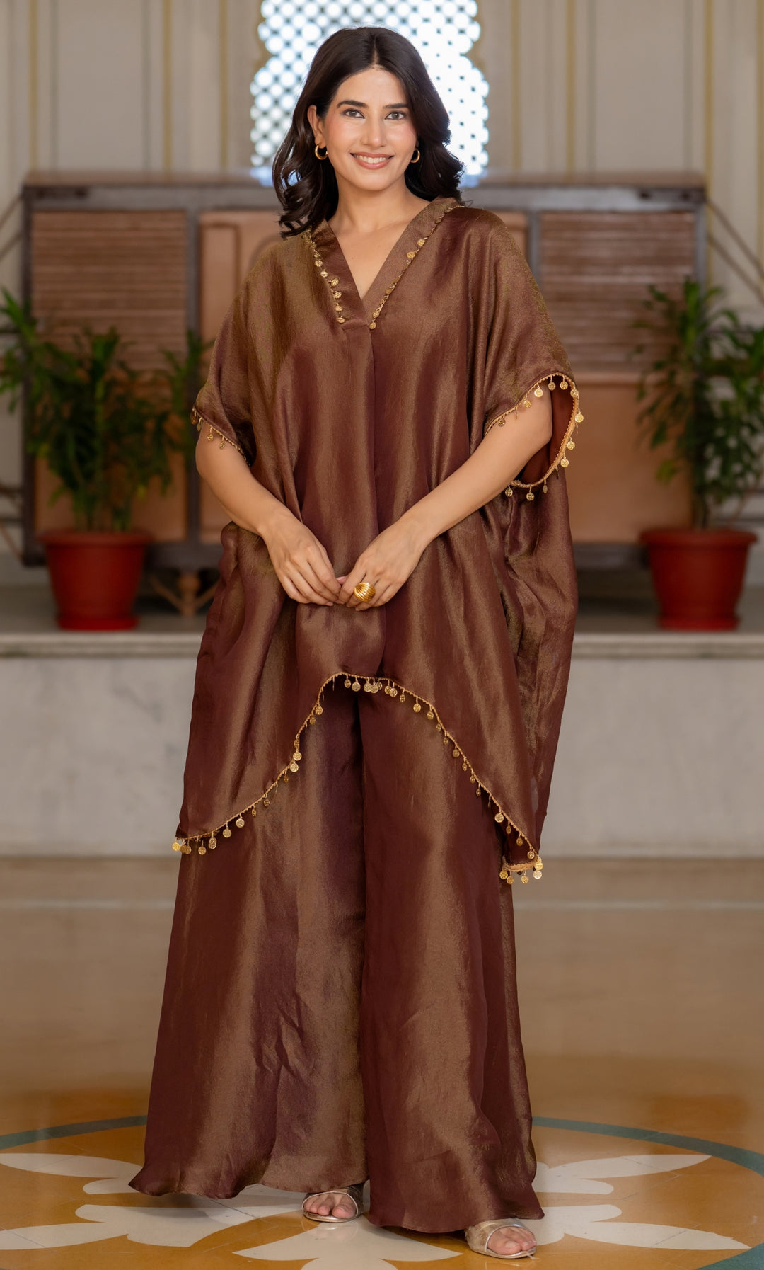 Veil Mocha Tissue Kaftan Set