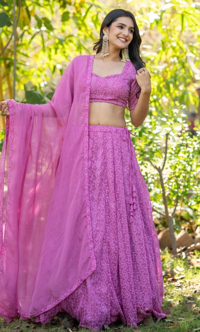 Ayra Pink Chikankari Lehenga Set