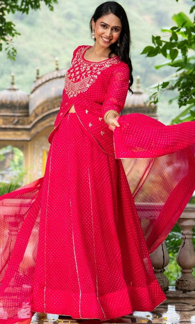 Sargam Pink Bandhani Lehenga Set