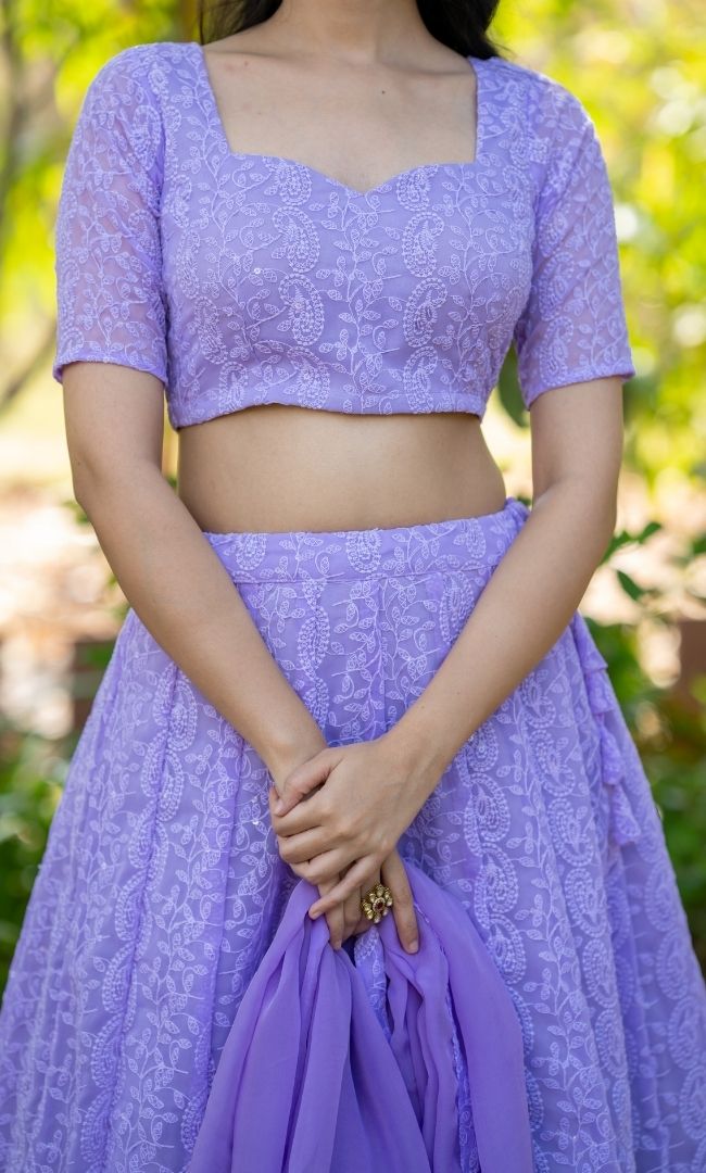 Ayra Lavender Chikankari Lehenga Set