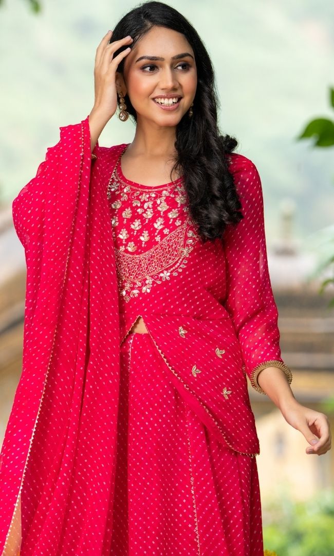 Sargam Pink Bandhani Lehenga Set