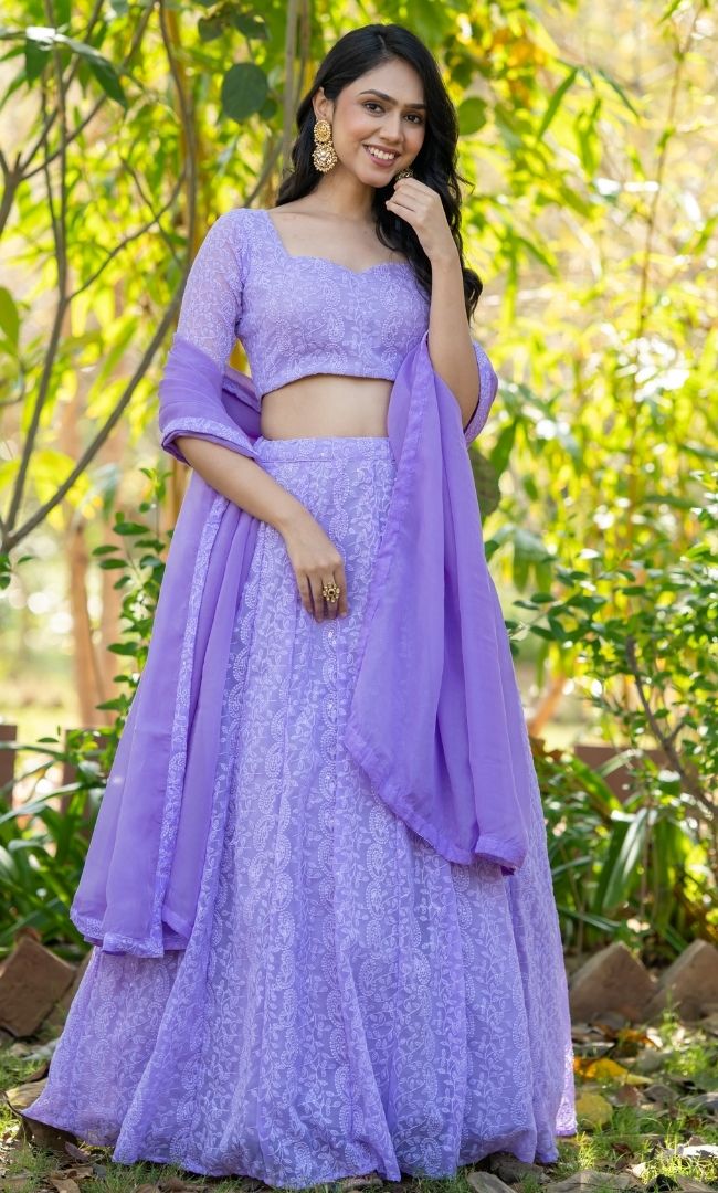 Ayra Lavender Chikankari Lehenga Set