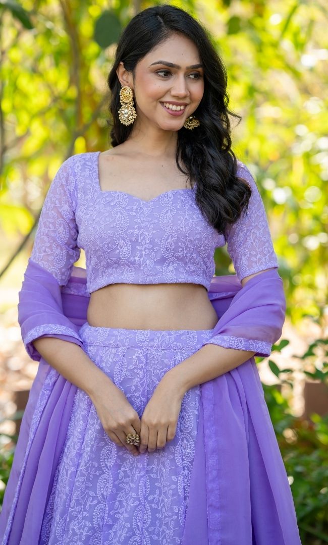 Ayra Lavender Chikankari Lehenga Set