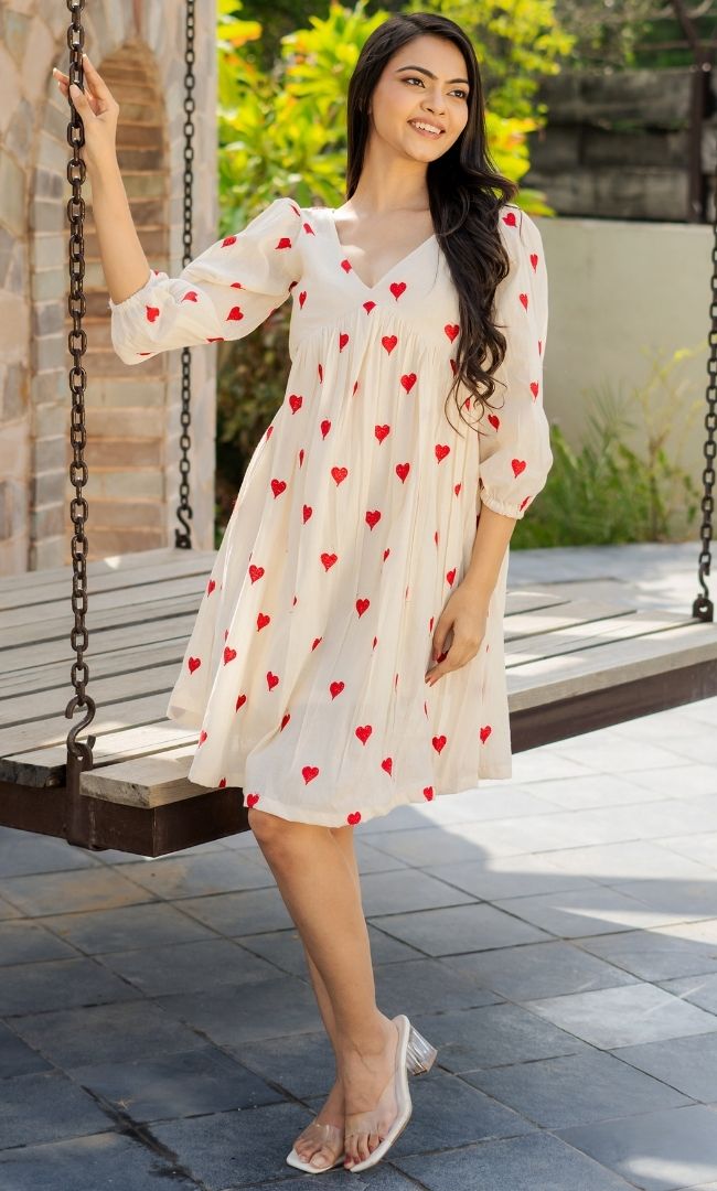 white dress red hearts Red Heart Dress XL