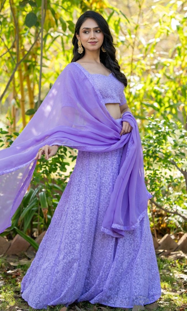 Ayra Lavender Chikankari Lehenga Set