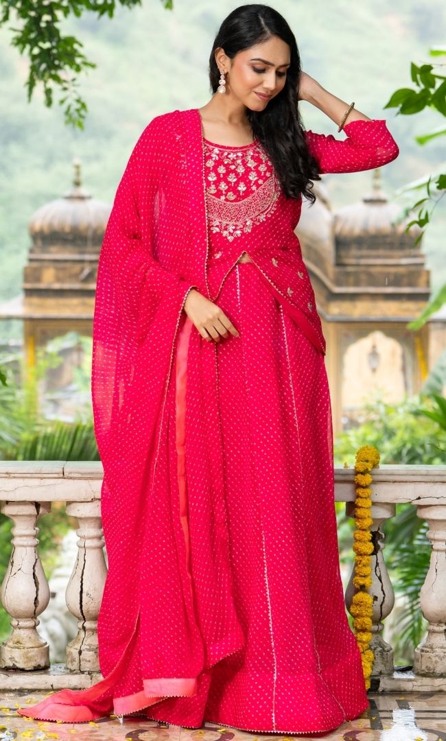 Sargam Pink Bandhani Lehenga Set