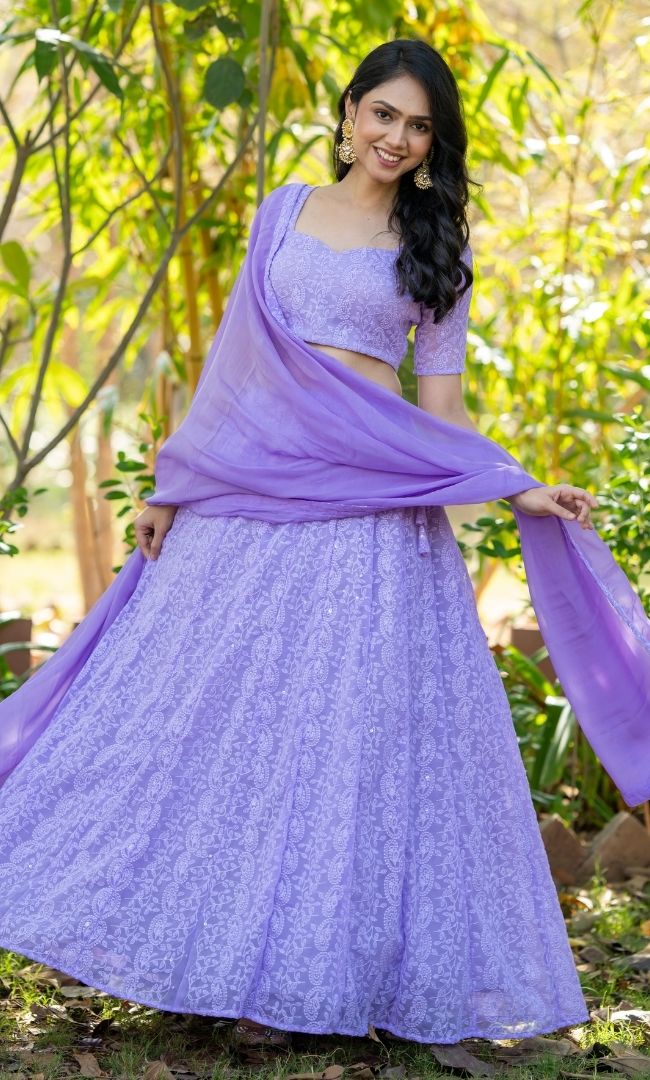 Ayra Lavender Chikankari Lehenga Set