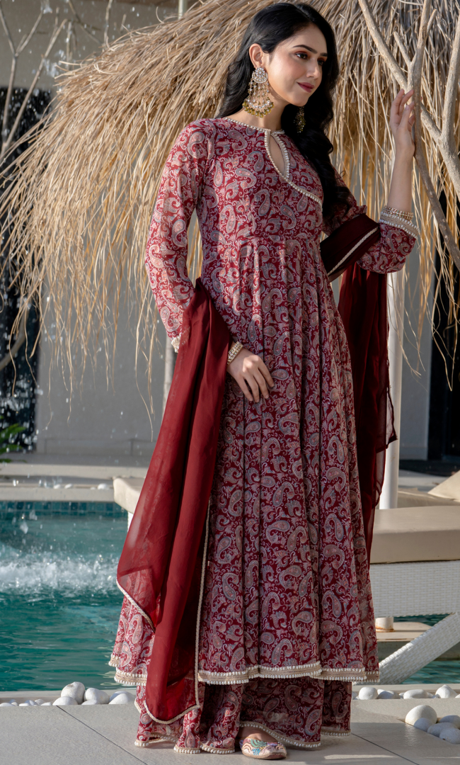 Roop Maroon Georgette Anarkali