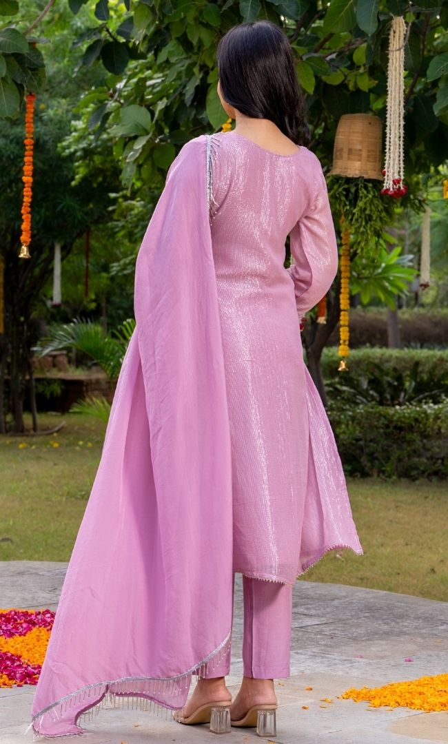 Dusty Pink Lurex Kurta Set